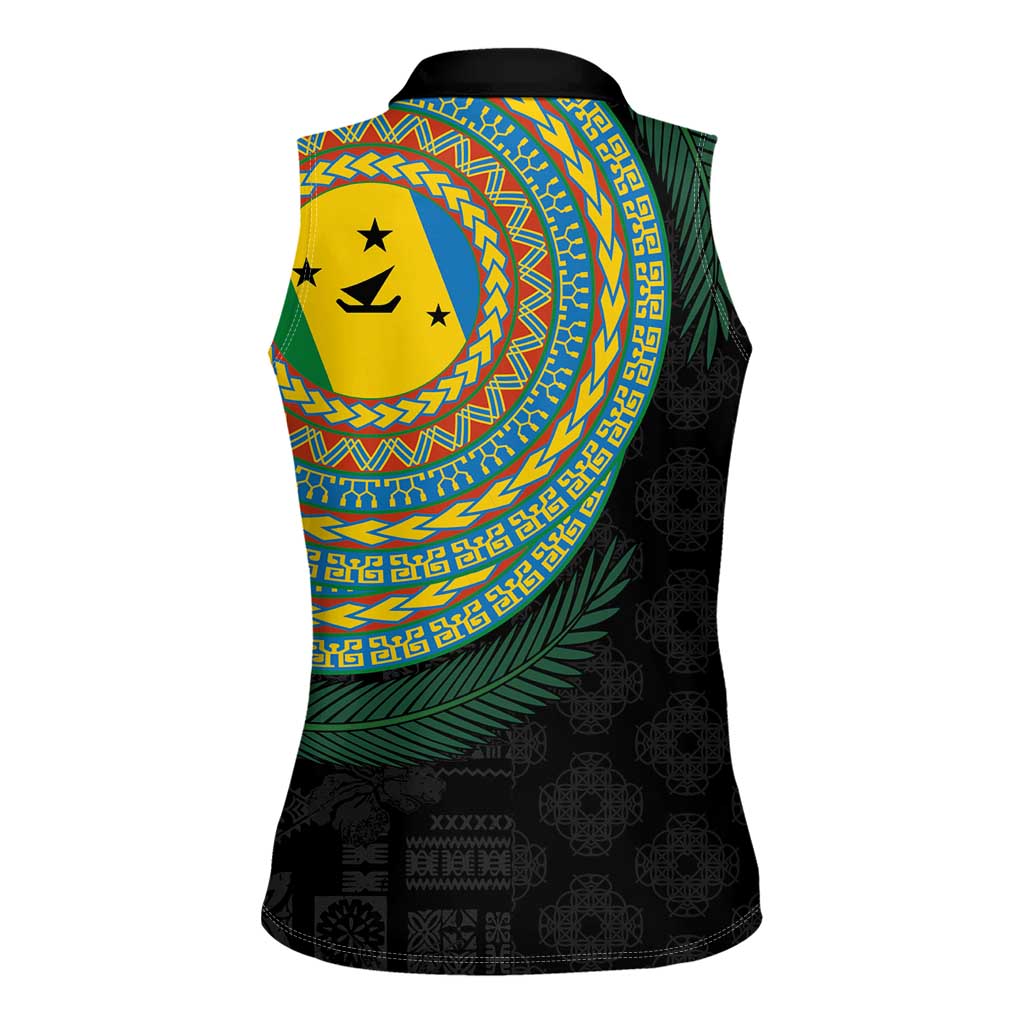 Malampa Tribal Tattoo with Namele Leaves Women Sleeveless Polo Shirt
