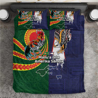 Manuʻa Islands and American Samoa Together Bedding Set Rooster and Eagle Mascot National Map and Flag Style