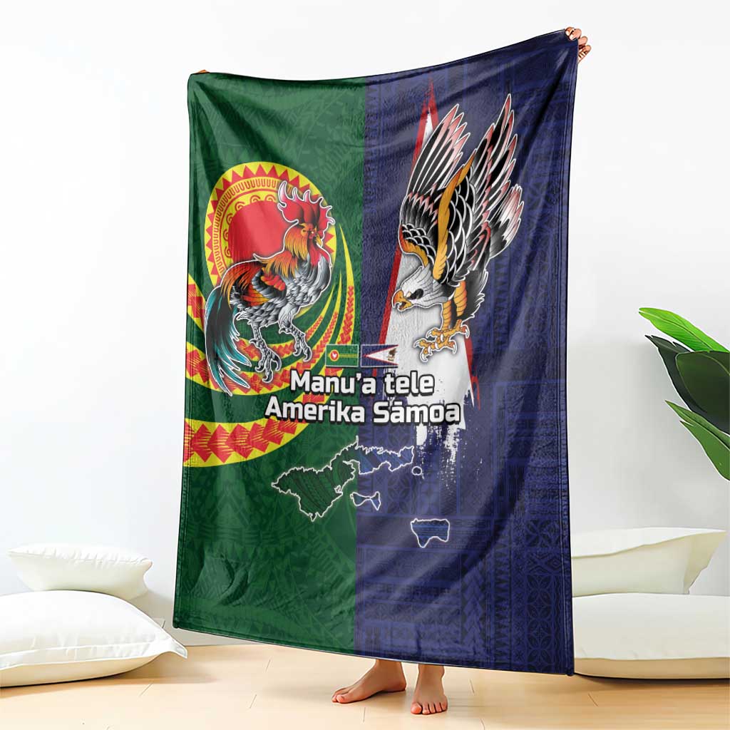 Manuʻa Islands and American Samoa Together Blanket Rooster and Eagle Mascot National Map and Flag Style