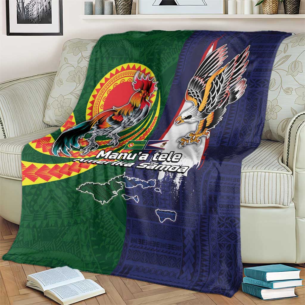 Manuʻa Islands and American Samoa Together Blanket Rooster and Eagle Mascot National Map and Flag Style