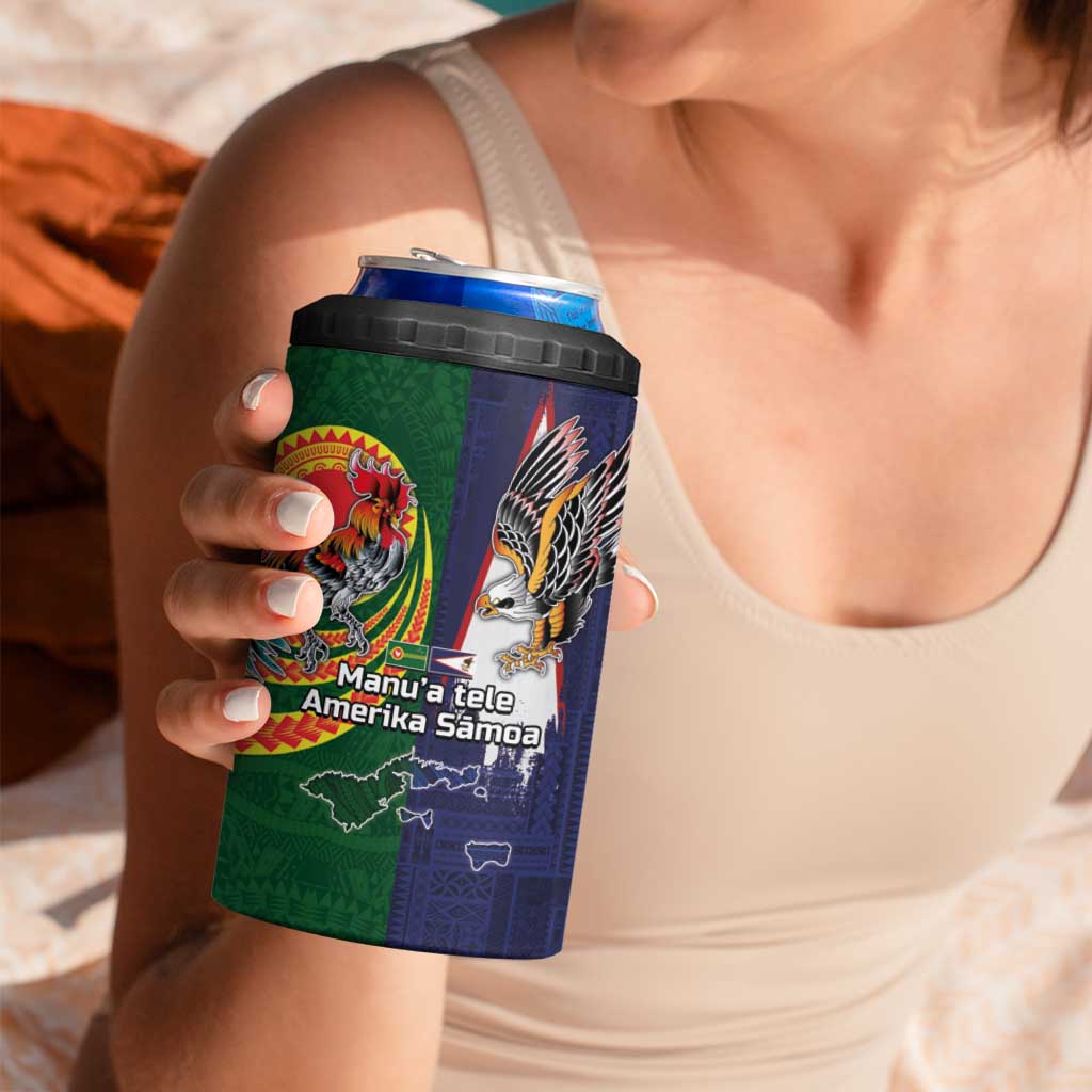 Manuʻa Islands and American Samoa Together 4 in 1 Can Cooler Tumbler Rooster and Eagle Mascot National Map and Flag Style