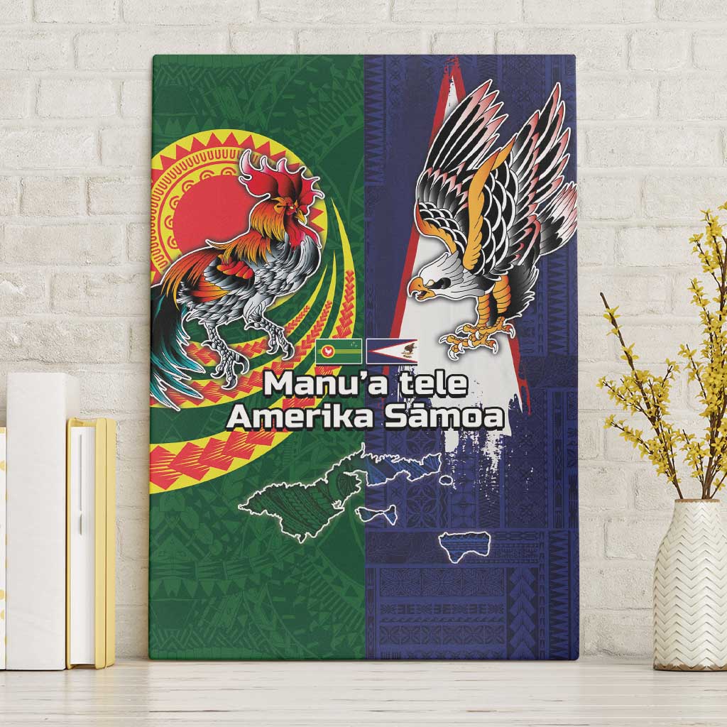 Manuʻa Islands and American Samoa Together Canvas Wall Art Rooster and Eagle Mascot National Map and Flag Style