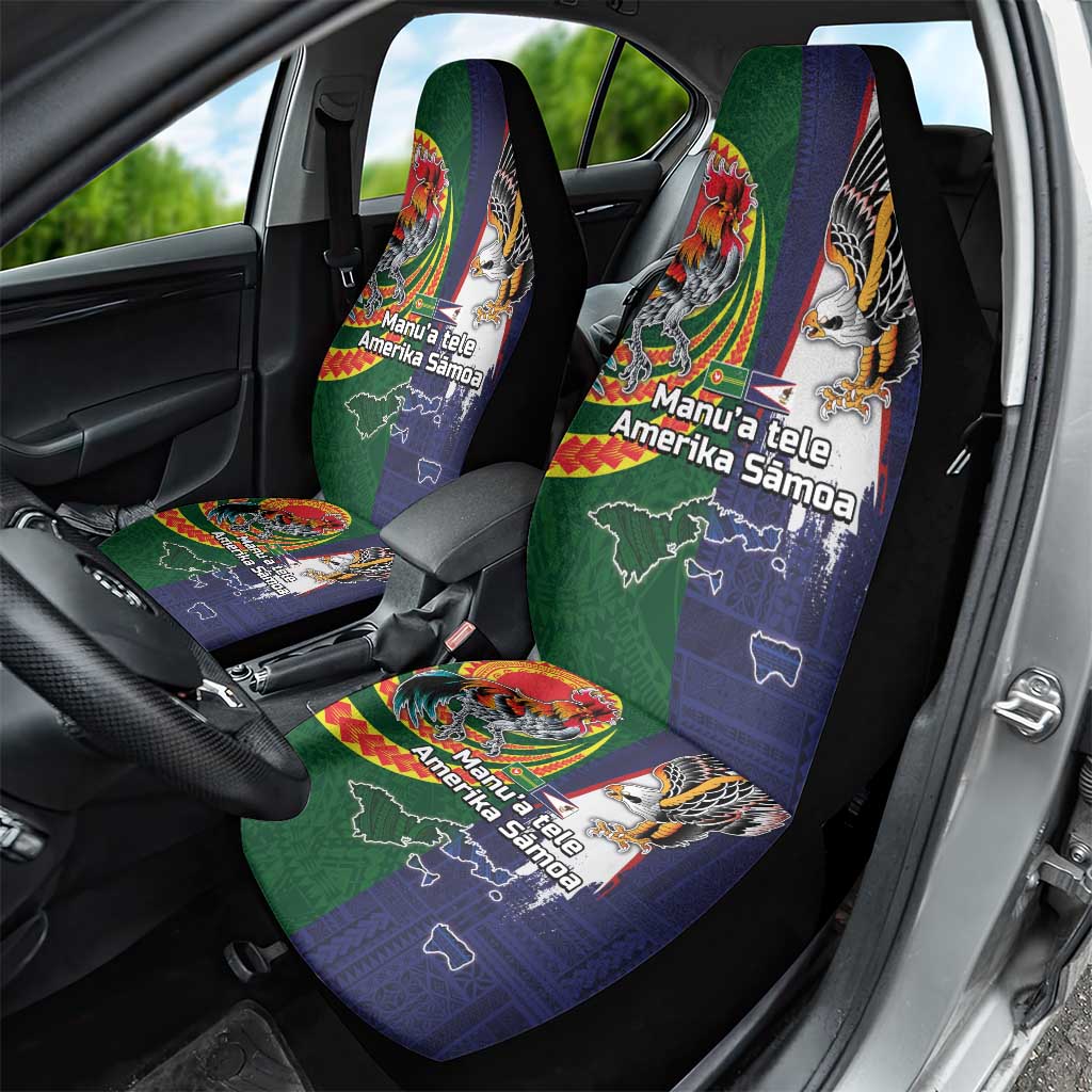 Manuʻa Islands and American Samoa Together Car Seat Cover Rooster and Eagle Mascot National Map and Flag Style