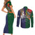 Manuʻa Islands and American Samoa Together Couples Matching Short Sleeve Bodycon Dress and Long Sleeve Button Shirt Rooster and Eagle Mascot National Map and Flag Style