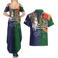 Manuʻa Islands and American Samoa Together Couples Matching Summer Maxi Dress and Hawaiian Shirt Rooster and Eagle Mascot National Map and Flag Style
