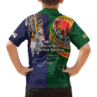 Manuʻa Islands and American Samoa Together Family Matching Off The Shoulder Long Sleeve Dress and Hawaiian Shirt Rooster and Eagle Mascot National Map and Flag Style