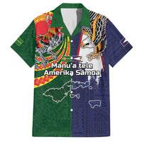 Manuʻa Islands and American Samoa Together Family Matching Off The Shoulder Long Sleeve Dress and Hawaiian Shirt Rooster and Eagle Mascot National Map and Flag Style