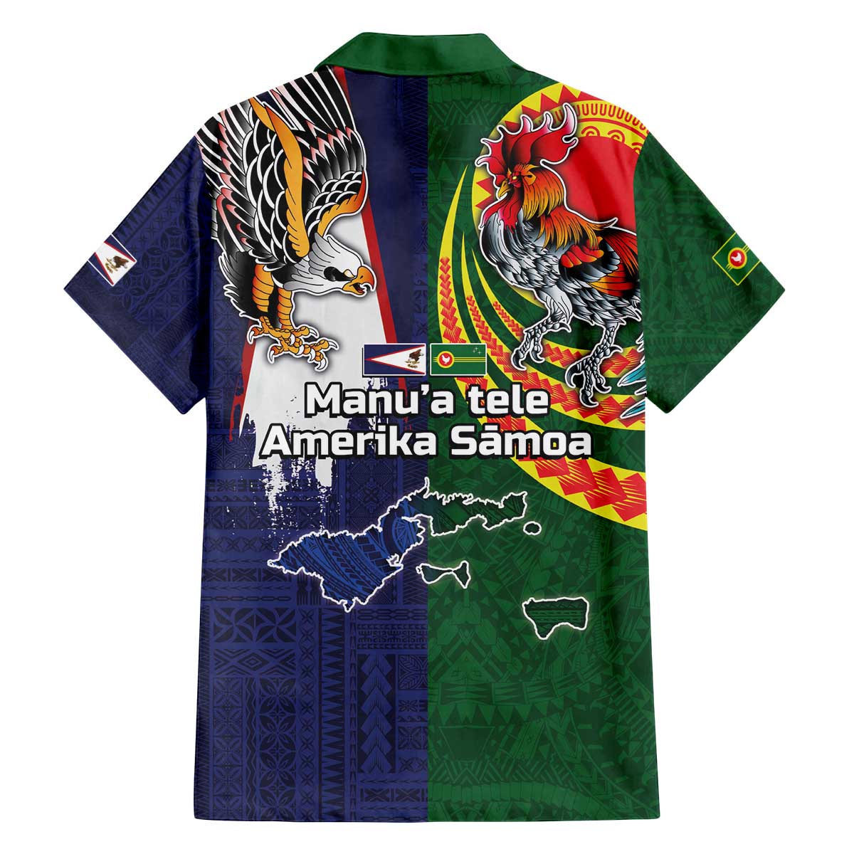 Manuʻa Islands and American Samoa Together Family Matching Off The Shoulder Long Sleeve Dress and Hawaiian Shirt Rooster and Eagle Mascot National Map and Flag Style