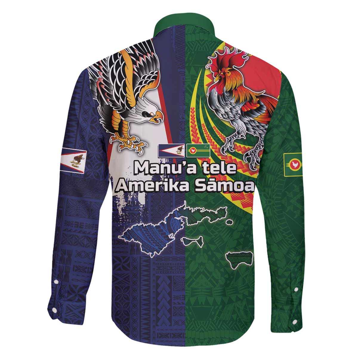 Manuʻa Islands and American Samoa Together Family Matching Off The Shoulder Long Sleeve Dress and Hawaiian Shirt Rooster and Eagle Mascot National Map and Flag Style