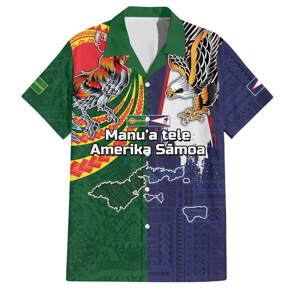 Manuʻa Islands and American Samoa Together Family Matching Tank Maxi Dress and Hawaiian Shirt Rooster and Eagle Mascot National Map and Flag Style