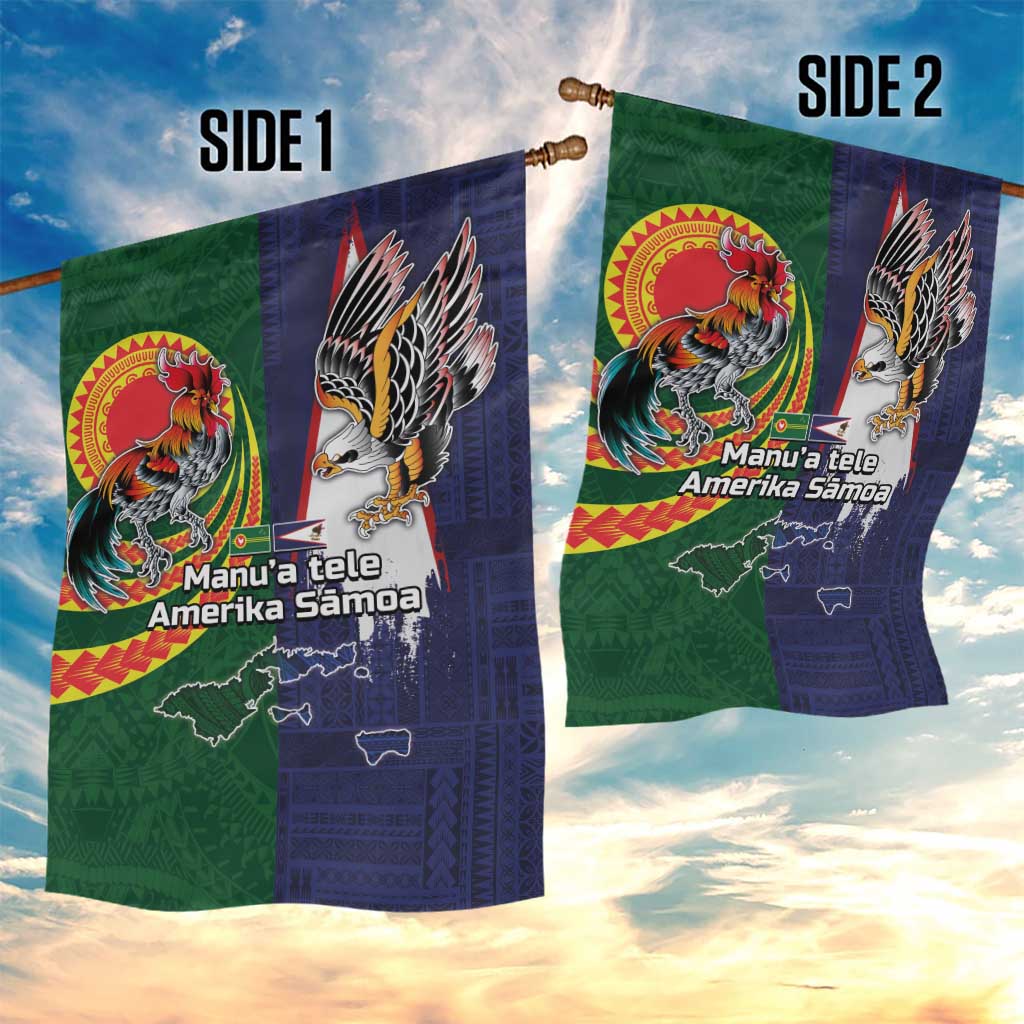 Manuʻa Islands and American Samoa Together Garden Flag Rooster and Eagle Mascot National Map and Flag Style