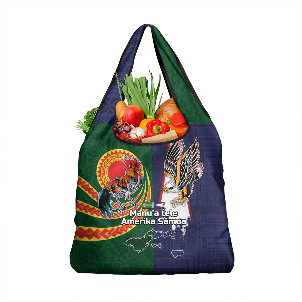 Manuʻa Islands and American Samoa Together Grocery Bag Rooster and Eagle Mascot National Map and Flag Style