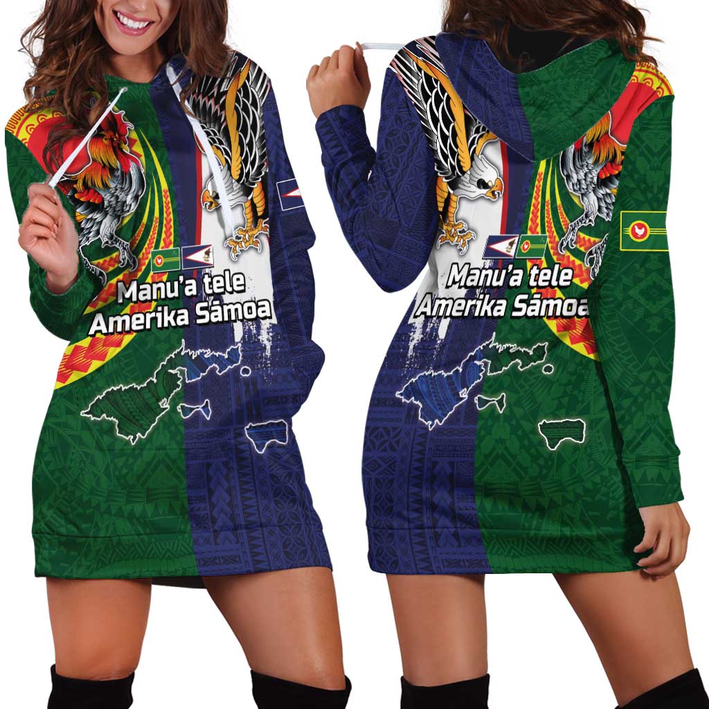 Manuʻa Islands and American Samoa Together Hoodie Dress Rooster and Eagle Mascot National Map and Flag Style