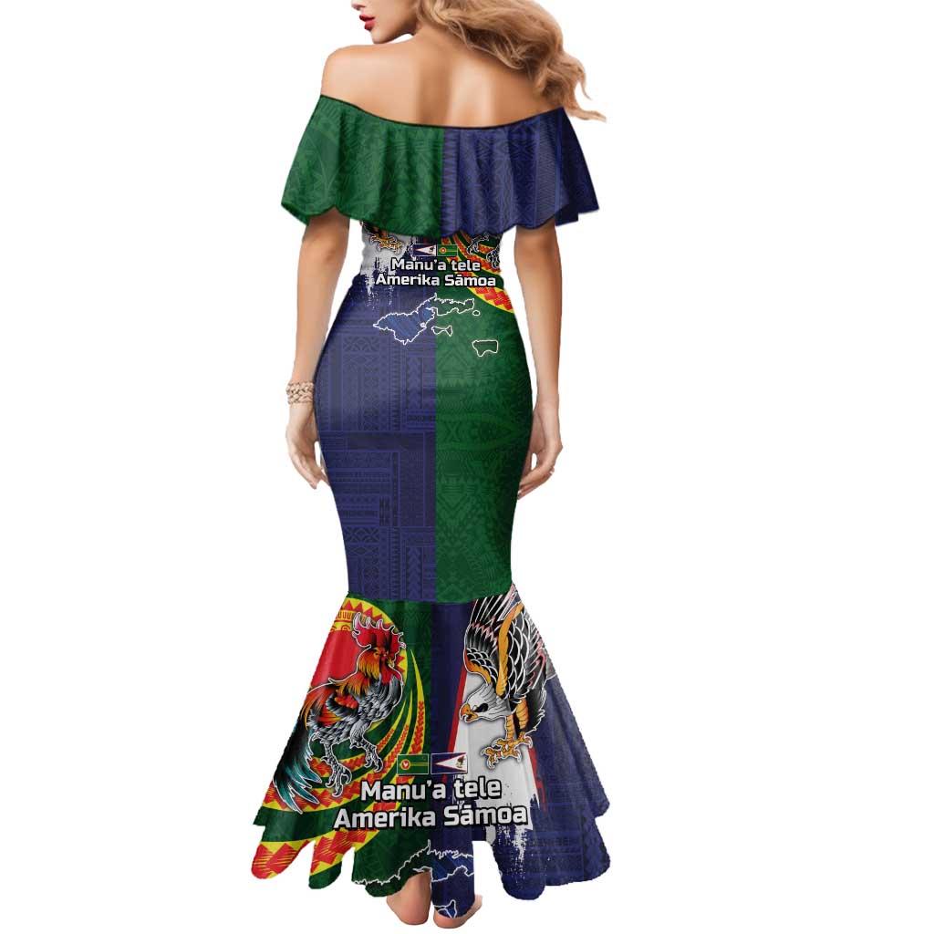 Manuʻa Islands and American Samoa Together Mermaid Dress Rooster and Eagle Mascot National Map and Flag Style