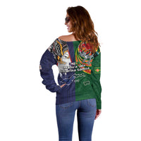 Manuʻa Islands and American Samoa Together Off Shoulder Sweater Rooster and Eagle Mascot National Map and Flag Style