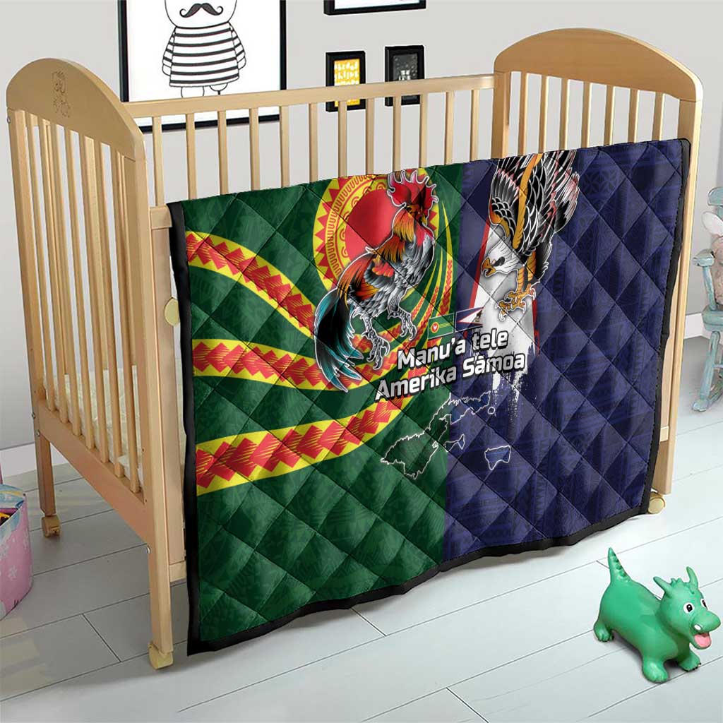 Manuʻa Islands and American Samoa Together Quilt Rooster and Eagle Mascot National Map and Flag Style