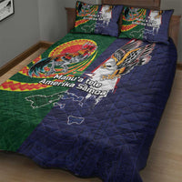 Manuʻa Islands and American Samoa Together Quilt Bed Set Rooster and Eagle Mascot National Map and Flag Style