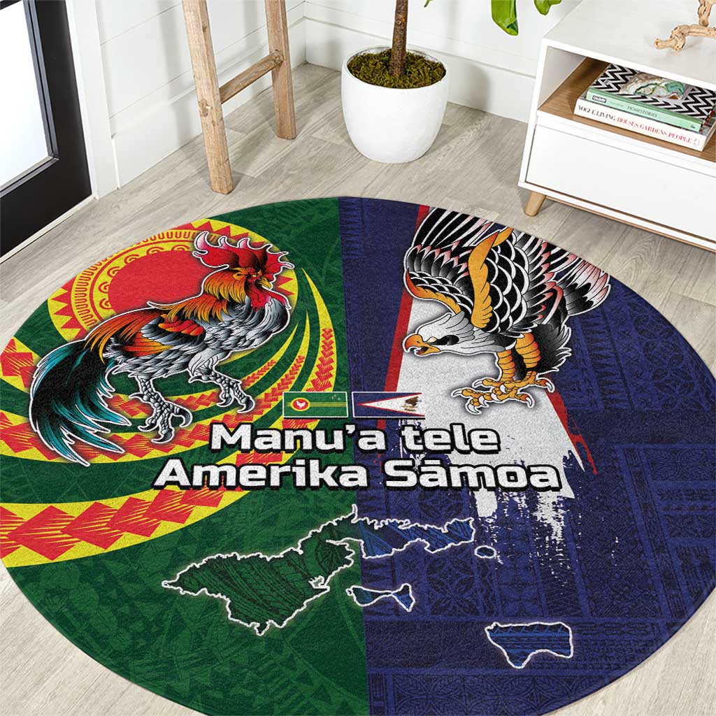 Manuʻa Islands and American Samoa Together Round Carpet Rooster and Eagle Mascot National Map and Flag Style