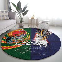 Manuʻa Islands and American Samoa Together Round Carpet Rooster and Eagle Mascot National Map and Flag Style