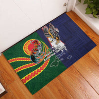Manuʻa Islands and American Samoa Together Rubber Doormat Rooster and Eagle Mascot National Map and Flag Style