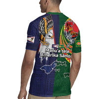 Manuʻa Islands and American Samoa Together Rugby Jersey Rooster and Eagle Mascot National Map and Flag Style