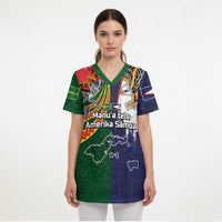 Manuʻa Islands and American Samoa Together Scrub Top Rooster and Eagle Mascot National Map and Flag Style - Polynesian Pride