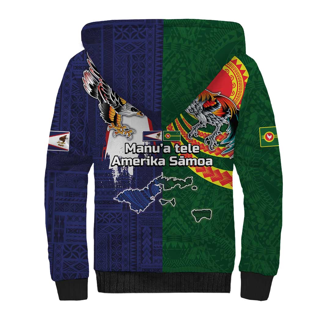 Manuʻa Islands and American Samoa Together Sherpa Hoodie Rooster and Eagle Mascot National Map and Flag Style