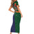 Manuʻa Islands and American Samoa Together Short Sleeve Bodycon Dress Rooster and Eagle Mascot National Map and Flag Style