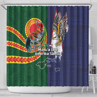 Manuʻa Islands and American Samoa Together Shower Curtain Rooster and Eagle Mascot National Map and Flag Style