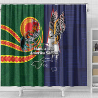 Manuʻa Islands and American Samoa Together Shower Curtain Rooster and Eagle Mascot National Map and Flag Style