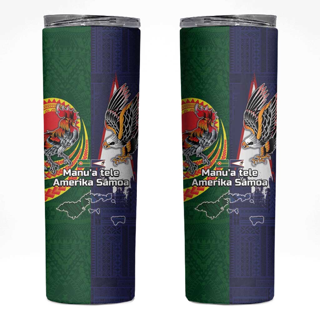 Manuʻa Islands and American Samoa Together Skinny Tumbler Rooster and Eagle Mascot National Map and Flag Style