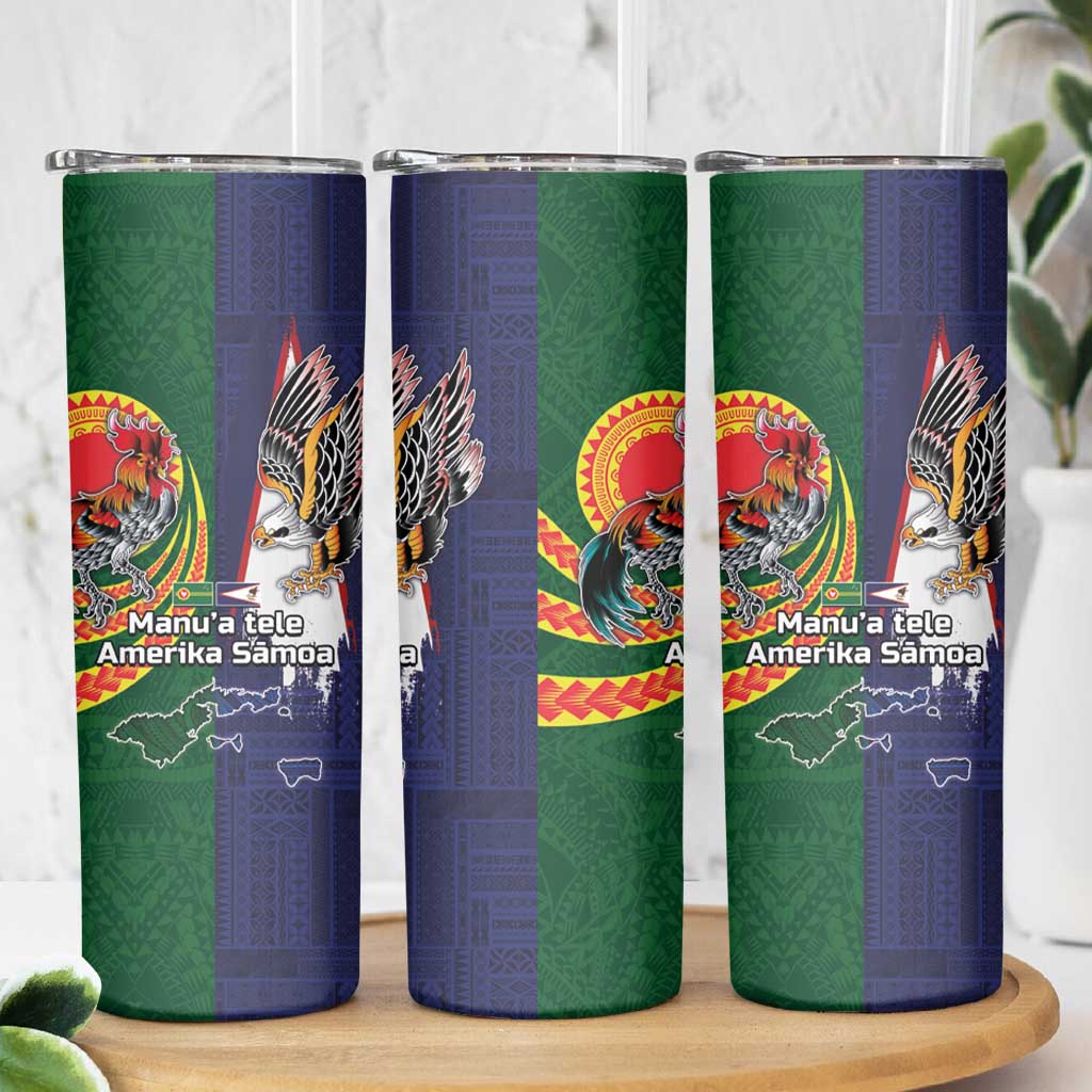 Manuʻa Islands and American Samoa Together Skinny Tumbler Rooster and Eagle Mascot National Map and Flag Style