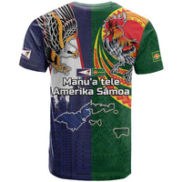 Manuʻa Islands and American Samoa Together T Shirt Rooster and Eagle Mascot National Map and Flag Style