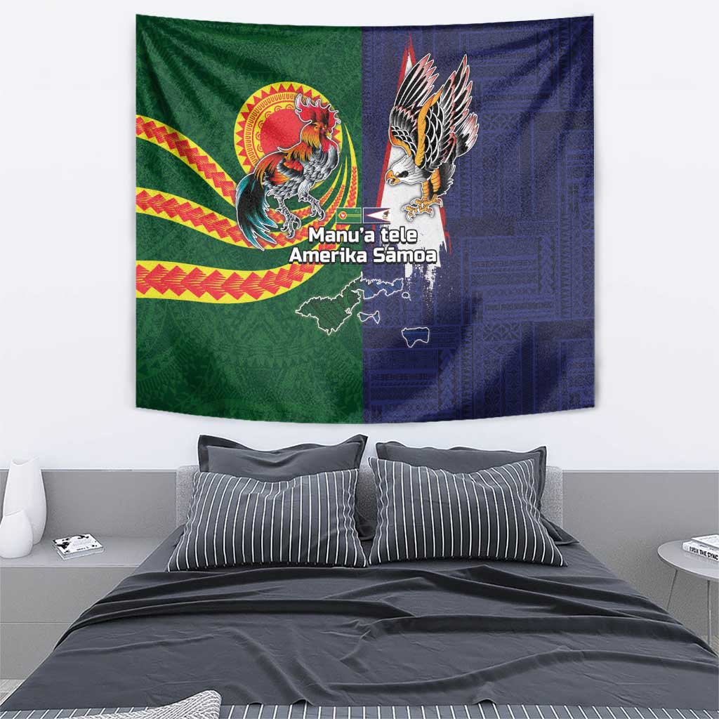 Manuʻa Islands and American Samoa Together Tapestry Rooster and Eagle Mascot National Map and Flag Style