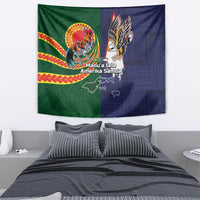 Manuʻa Islands and American Samoa Together Tapestry Rooster and Eagle Mascot National Map and Flag Style