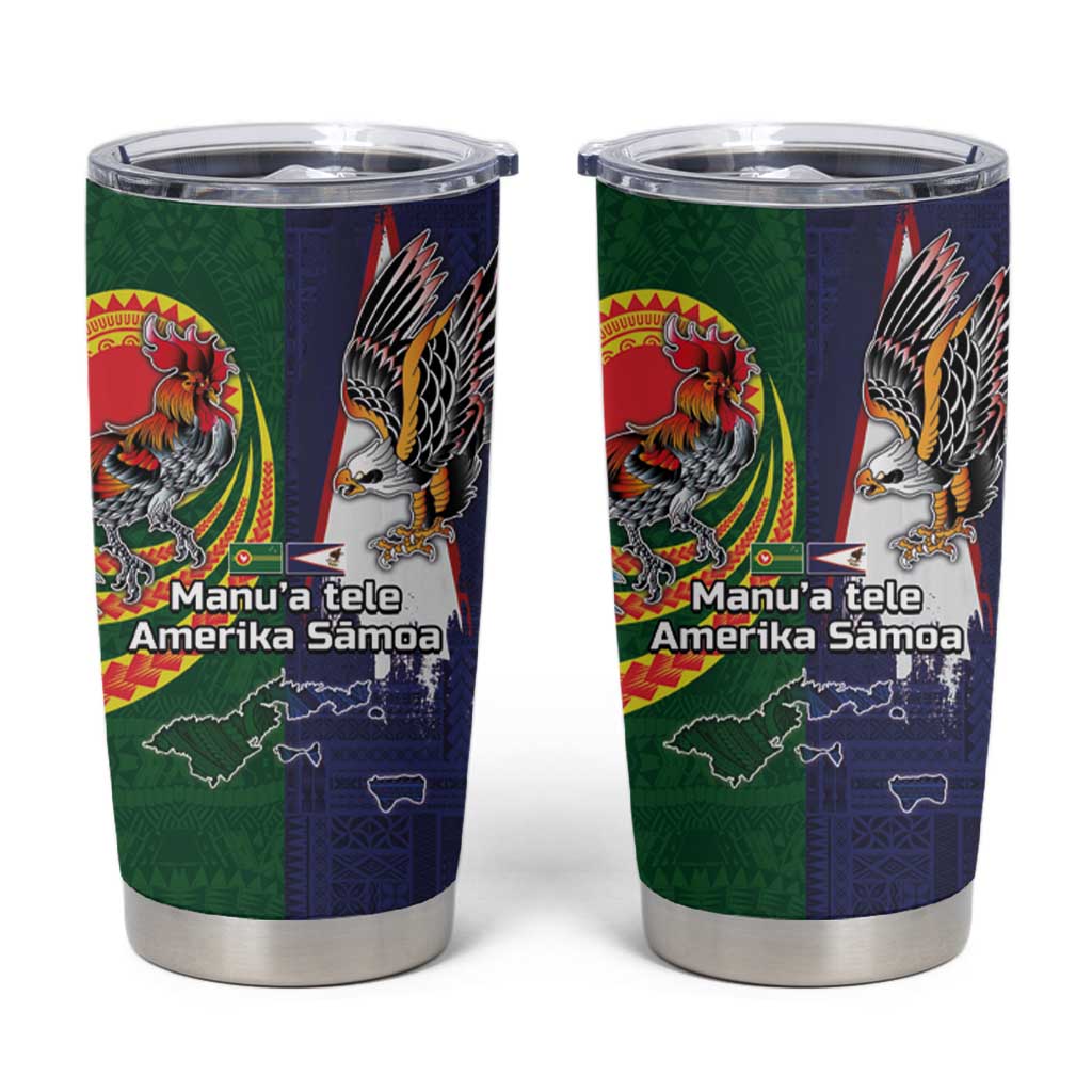 Manuʻa Islands and American Samoa Together Tumbler Cup Rooster and Eagle Mascot National Map and Flag Style