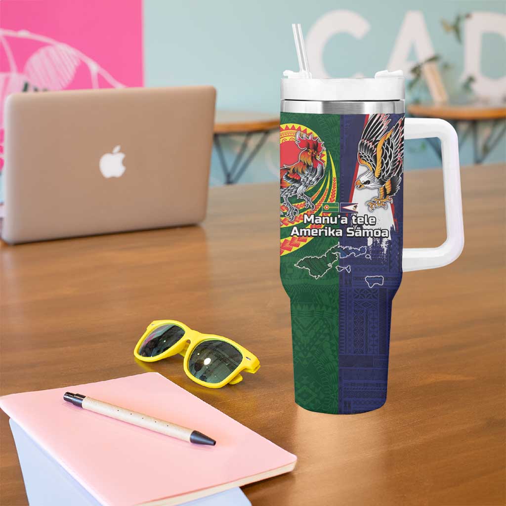 Manuʻa Islands and American Samoa Together Tumbler With Handle Rooster and Eagle Mascot National Map and Flag Style