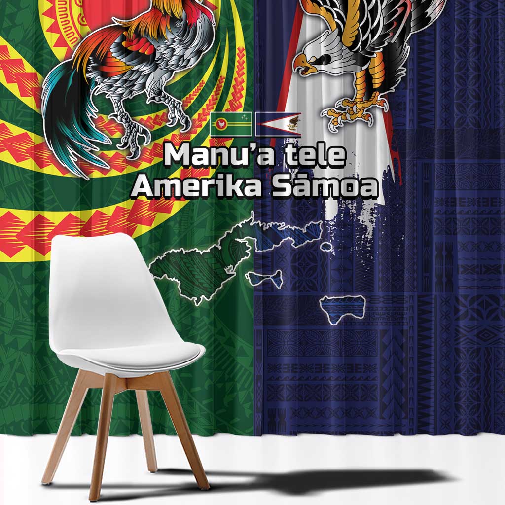 Manuʻa Islands and American Samoa Together Window Curtain Rooster and Eagle Mascot National Map and Flag Style