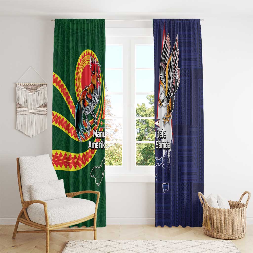 Manuʻa Islands and American Samoa Together Window Curtain Rooster and Eagle Mascot National Map and Flag Style