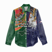 Manuʻa Islands and American Samoa Together Women Casual Shirt Rooster and Eagle Mascot National Map and Flag Style