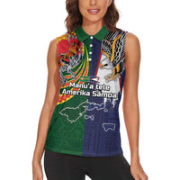 Manuʻa Islands and American Samoa Together Women Sleeveless Polo Shirt Rooster and Eagle Mascot National Map and Flag Style LT03 - Polynesian Pride