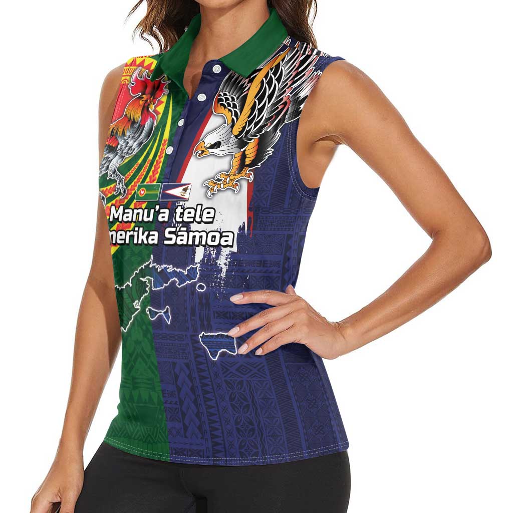Manuʻa Islands and American Samoa Together Women Sleeveless Polo Shirt Rooster and Eagle Mascot National Map and Flag Style LT03 - Polynesian Pride