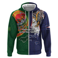 Manuʻa Islands and American Samoa Together Zip Hoodie Rooster and Eagle Mascot National Map and Flag Style