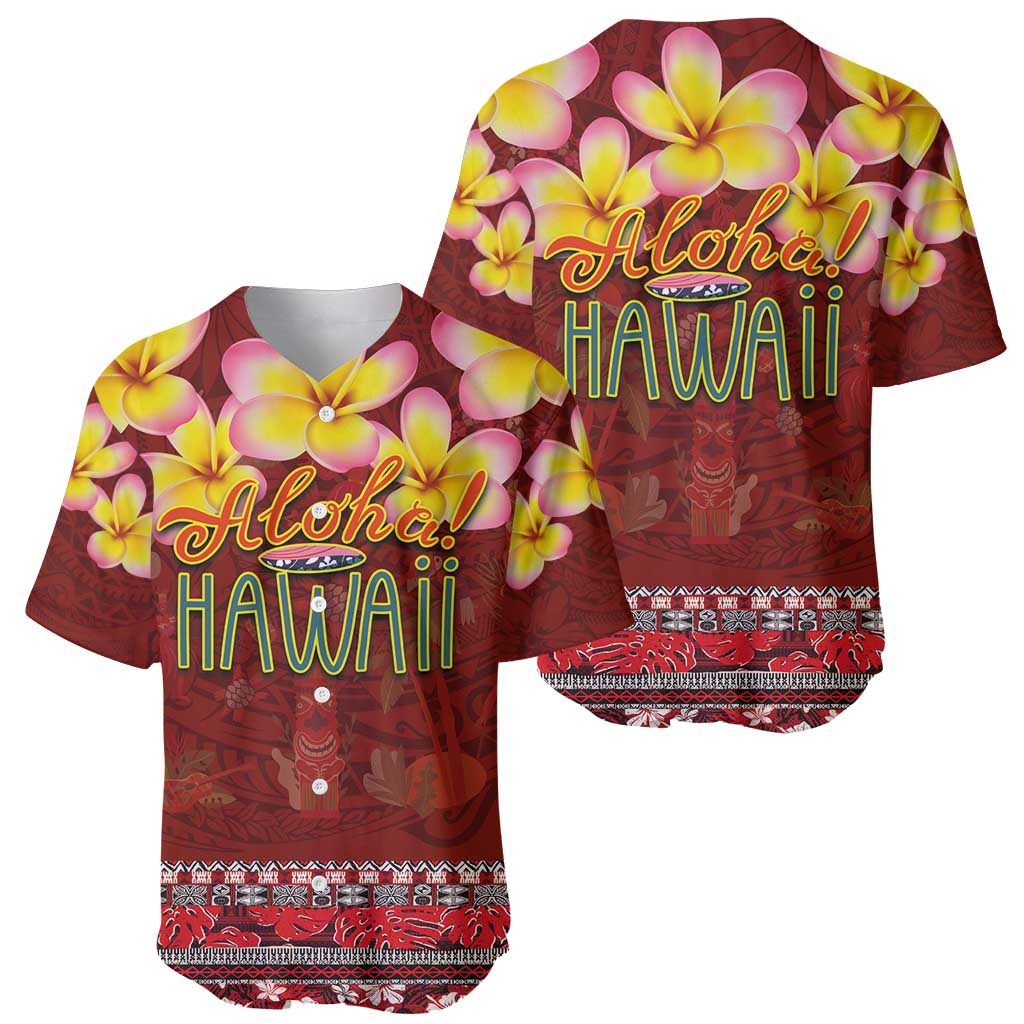 Aloha Plumeria Flowers Baseball Jersey With Hawaiian Style Tapa Tribal