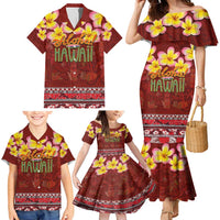 Aloha Plumeria Flowers Family Matching Mermaid Dress and Hawaiian Shirt With Hawaiian Style Tapa Tribal