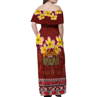 Aloha Plumeria Flowers Family Matching Off Shoulder Maxi Dress and Hawaiian Shirt With Hawaiian Style Tapa Tribal