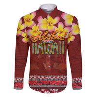 Aloha Plumeria Flowers Family Matching Puletasi and Hawaiian Shirt With Hawaiian Style Tapa Tribal LT03 Dad's Shirt - Long Sleeve Red - Polynesian Pride