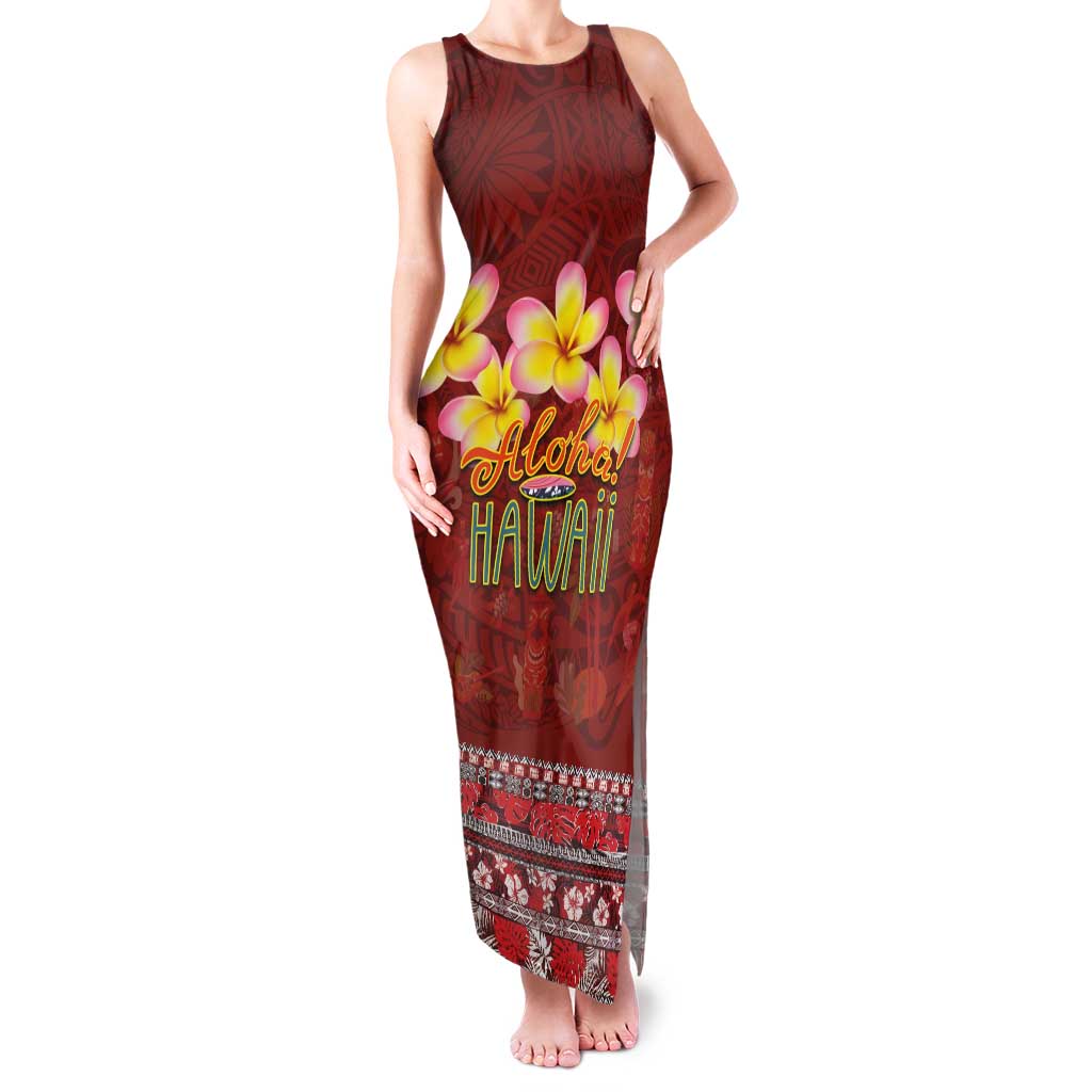 Aloha Plumeria Flowers Family Matching Tank Maxi Dress and Hawaiian Shirt With Hawaiian Style Tapa Tribal