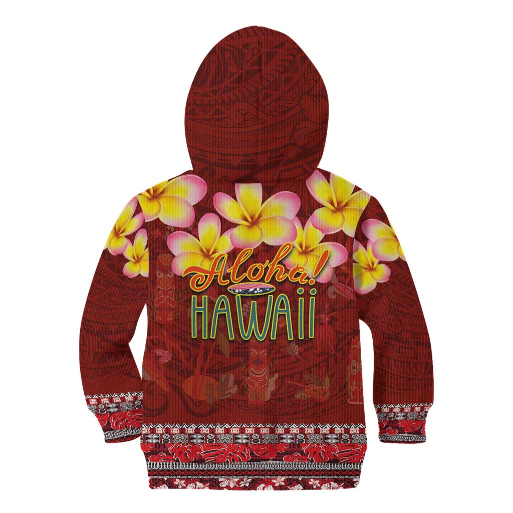 Aloha Plumeria Flowers Kid Hoodie With Hawaiian Style Tapa Tribal