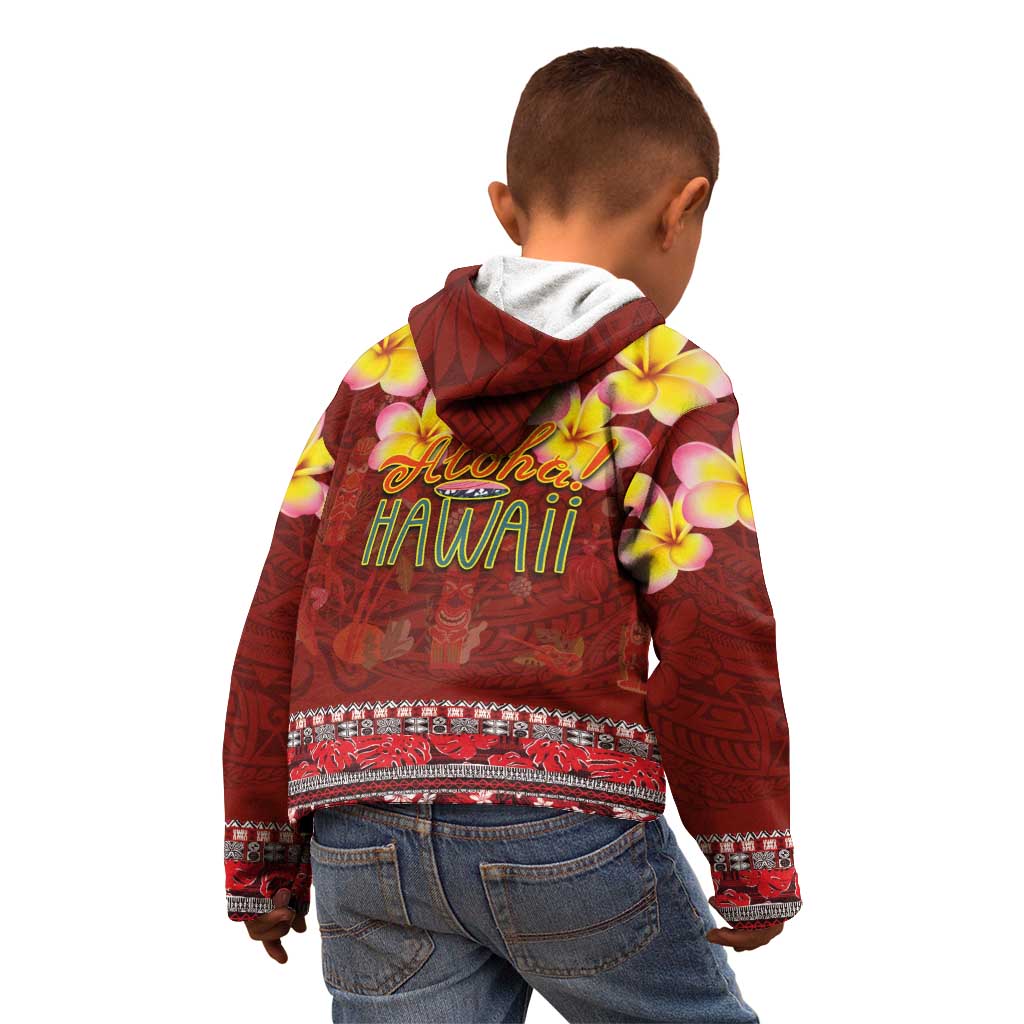 Aloha Plumeria Flowers Kid Hoodie With Hawaiian Style Tapa Tribal